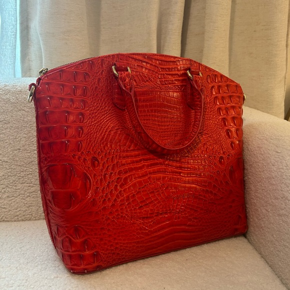 Brahmin Large Duxbury Red Melbourne Satchel w/ dust bag and strap - Picture 4 of 5
